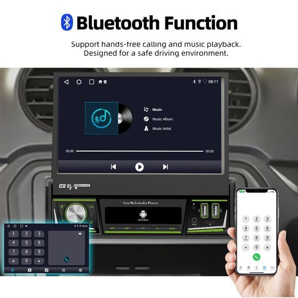 7&rdquo; 1-DIN мултимедия с Android 14 и изваждащ се дисплей, RDS, 4GB/64GB, CarPlay AndroidAuto